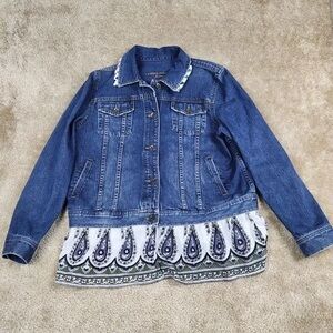 Elegant Blue Denim Jacket with Lace Hem